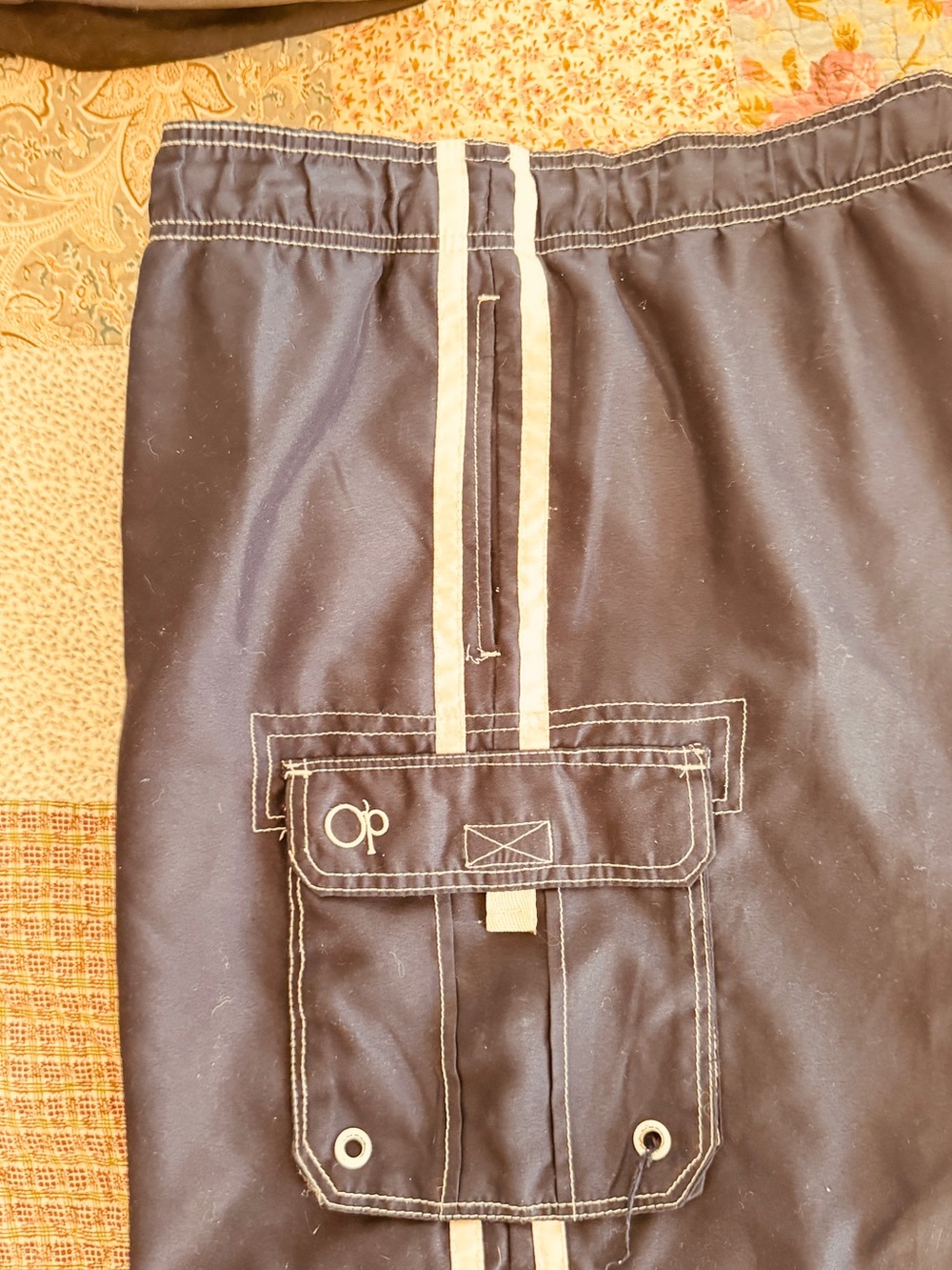 OP Men’s Dark Blue Cargo Swim Shorts with Cream Trim